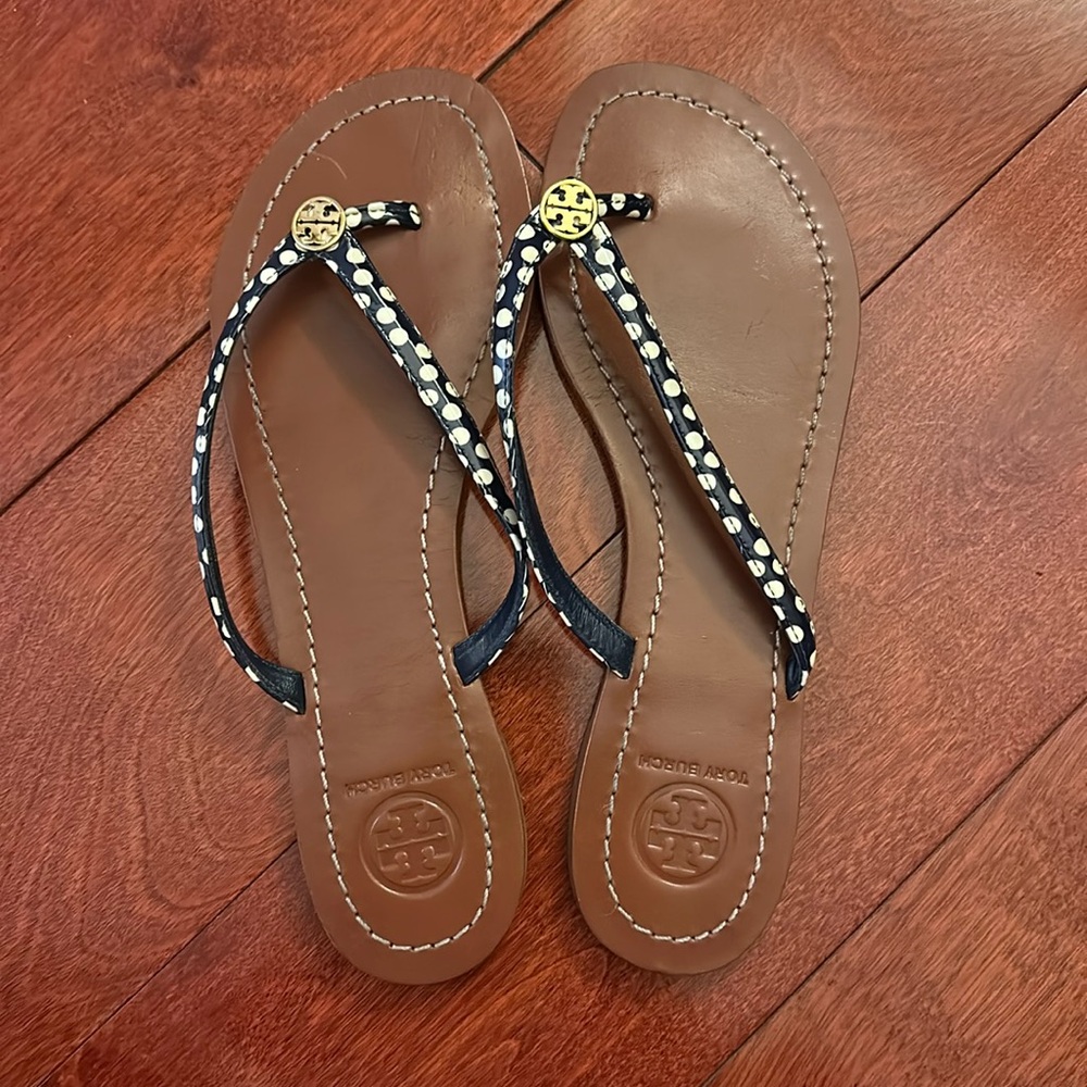 Tory Burch Polka Dot Leather Flip Flops